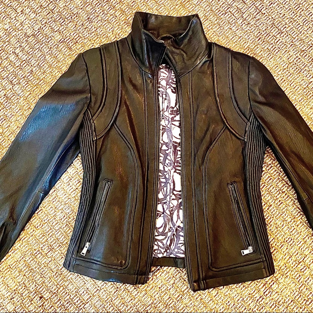STEVE MADDEN  black real leather racer jacket- excellent condition